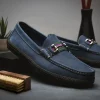Best Sale Handsewn Shoe Co. Nubuck Stripe Loafers Navy