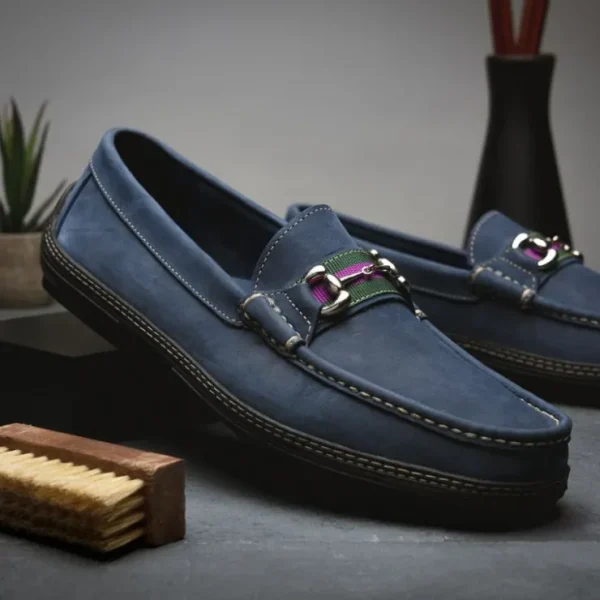 Best Sale Handsewn Shoe Co. Nubuck Stripe Loafers Navy