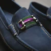 Best Sale Handsewn Shoe Co. Nubuck Stripe Loafers Navy