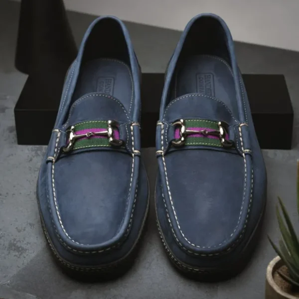 Best Sale Handsewn Shoe Co. Nubuck Stripe Loafers Navy