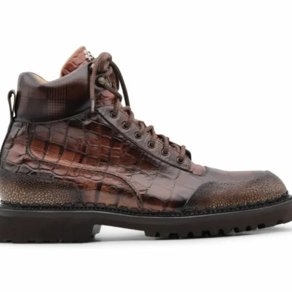 harris_firenze__crocodile_0-10.webp Best Sale Harris Shoes 1913 Harris Firenze 1913 Crocodile Print Leather Boots Brown