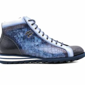 Hot Harris Shoes 1913 Harris Firenze 1913 Crocodile Print Leather Boots Blue