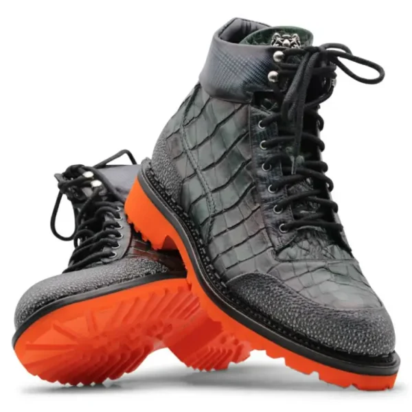 harris_firenze__crocodile_1-12.webp Cheap Harris Shoes 1913 Harris Firenze 1913 Crocodile Print Leather Boots Green
