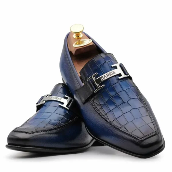 harris_firenze__crocodile_2-2.webp Flash Sale Harris Shoes 1913 Harris Firenze 1913 Crocodile Print Moccasin Blue