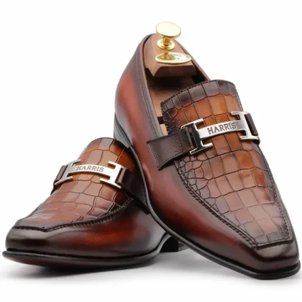 harris_firenze__crocodile_2-3.webp Fashion Harris Shoes 1913 Harris Firenze 1913 Crocodile Print Moccasin Brown