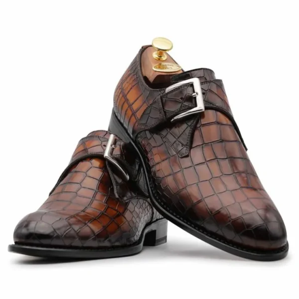 harris_firenze__crocodile_2.webp Shop Harris Shoes 1913 Harris Firenze 1913 Crocodile Print Buckle Shoes Brown