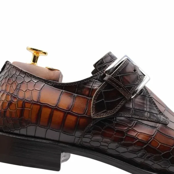 harris_firenze__crocodile_4.webp Shop Harris Shoes 1913 Harris Firenze 1913 Crocodile Print Buckle Shoes Brown