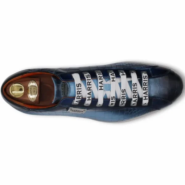 harris_firenze__embossed__1.webp Sale Harris Shoes 1913 Harris Firenze 1913 Embossed Crocodile Print Leather Sneakers Blue