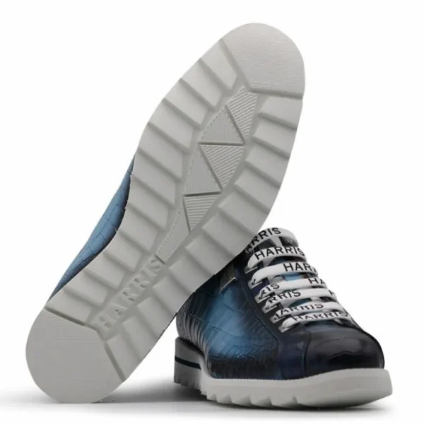 harris_firenze__embossed__2.webp Sale Harris Shoes 1913 Harris Firenze 1913 Embossed Crocodile Print Leather Sneakers Blue