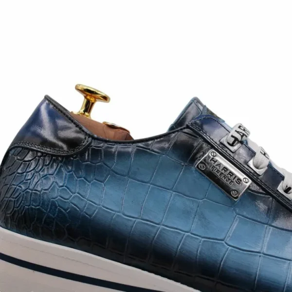 harris_firenze__embossed__3.webp Sale Harris Shoes 1913 Harris Firenze 1913 Embossed Crocodile Print Leather Sneakers Blue