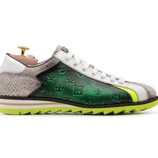 harris_firenze__monogram__0.webp Best Harris Shoes 1913 Harris Firenze 1913 Monogram Printed Leather Sneakers Green