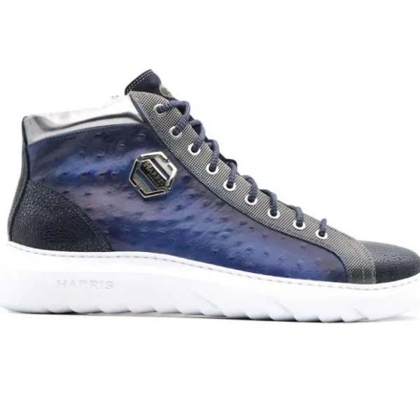Outlet Harris Shoes 1913 Harris Firenze 1913 Ostrich Print Calfskin Hi-Top Sneakers Blue