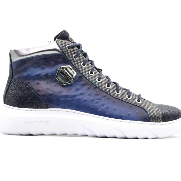 Outlet Harris Shoes 1913 Harris Firenze 1913 Ostrich Print Calfskin Hi-Top Sneakers Blue