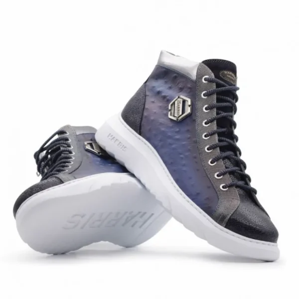 Outlet Harris Shoes 1913 Harris Firenze 1913 Ostrich Print Calfskin Hi-Top Sneakers Blue