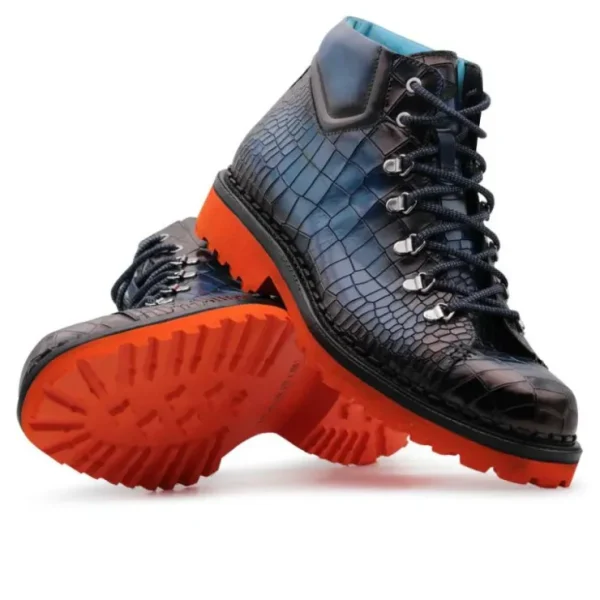 harris_firenze__pedula_cr_1.webp Hot Harris Shoes 1913 Harris Firenze 1913 Pedula Crocodile Print Leather Boots Navy Blue