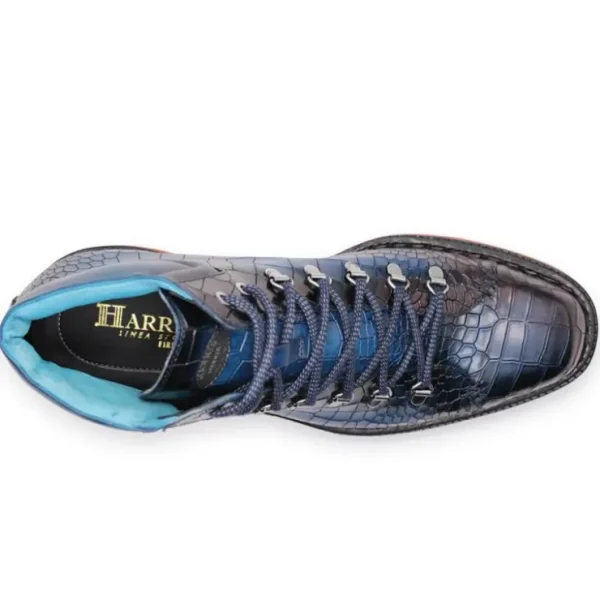 harris_firenze__pedula_cr_2.webp Hot Harris Shoes 1913 Harris Firenze 1913 Pedula Crocodile Print Leather Boots Navy Blue
