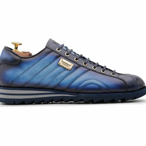 harris_firenze__quilted_s_0.webp New Harris Shoes 1913 Harris Firenze 1913 Quilted Stitching Leather Sneakers Blue
