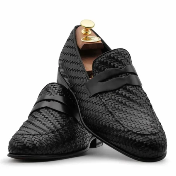 harris_firenze__woven_cal_2.webp Online Harris Shoes 1913 Harris Firenze 1913 Woven Calfskin Loafers Black