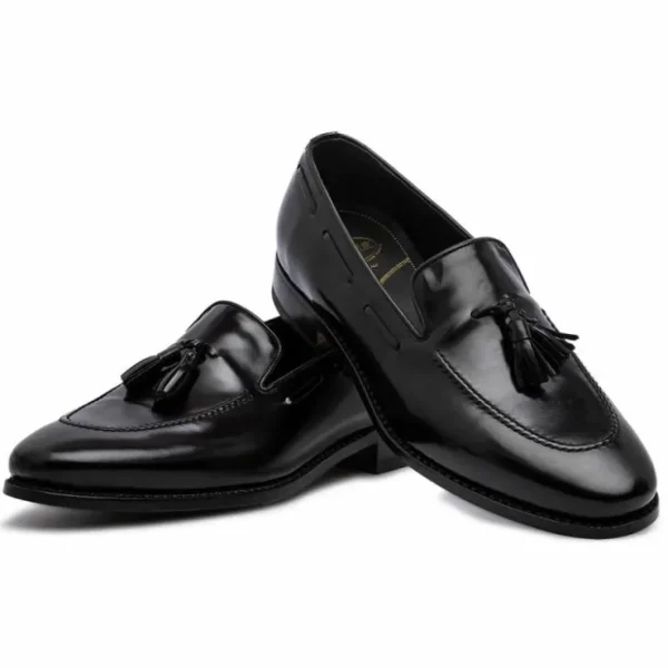 Shop Harris Shoes 1913 Calfskin Leather Tassel Loafers Black