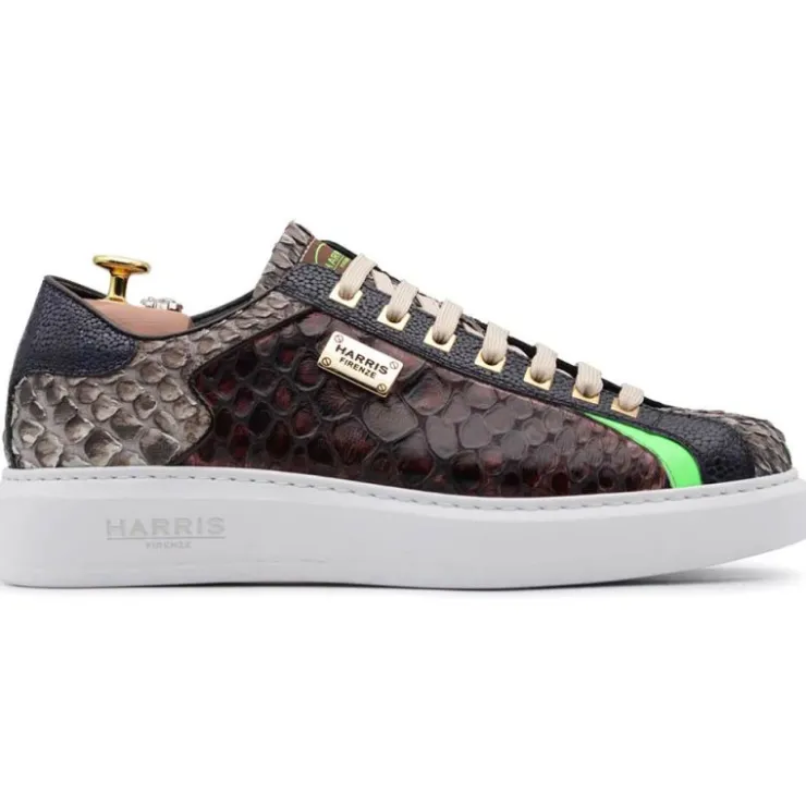Sale Harris Shoes 1913 Leather & Python Sneakers Grey