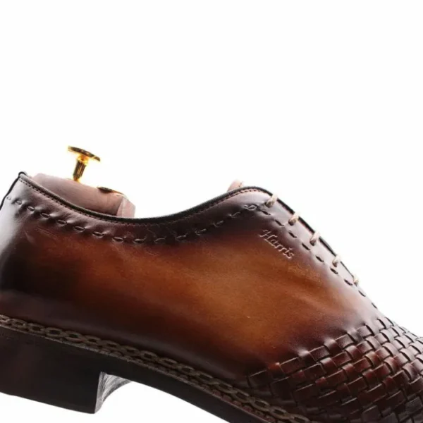 Sale Harris Shoes 1913 Woven Leather Oxfords Brown