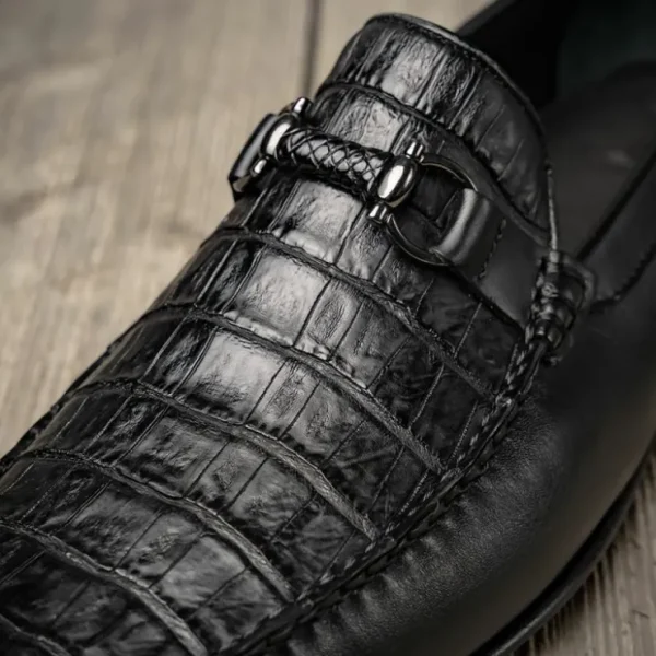 lombardy_belly_caiman_amp_2.webp Hot Lombardy Belly Caiman & Calfskin Bit Loafers Black