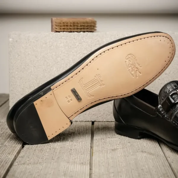 lombardy_belly_caiman_amp_3.webp Hot Lombardy Belly Caiman & Calfskin Bit Loafers Black