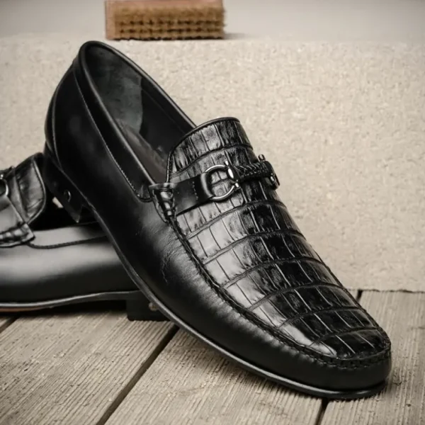 lombardy_belly_caiman_amp_5.webp Hot Lombardy Belly Caiman & Calfskin Bit Loafers Black