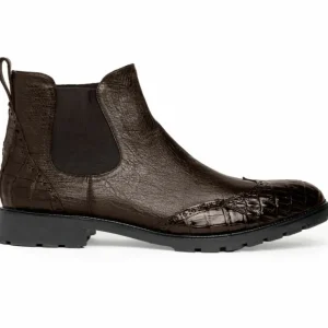 Sale Lombardy Caiman Belly & Smooth Ostrich Chelsea Boots Brown