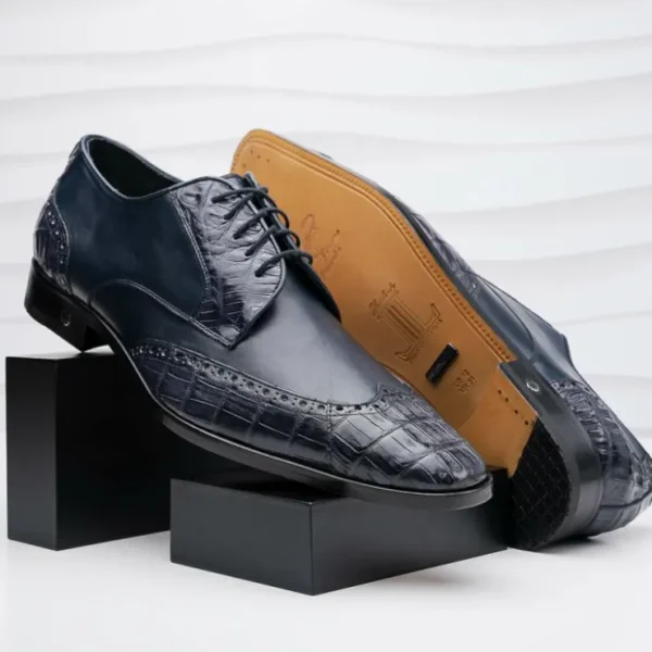 lombardy_caiman_belly_amp_4-3.webp Best Lombardy Caiman Belly & Calfskin Wingtip Shoes Navy Blue NavyBlue