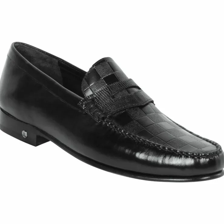 Outlet Lombardy Checkered Calfskin & Lizard Penny Loafers Black