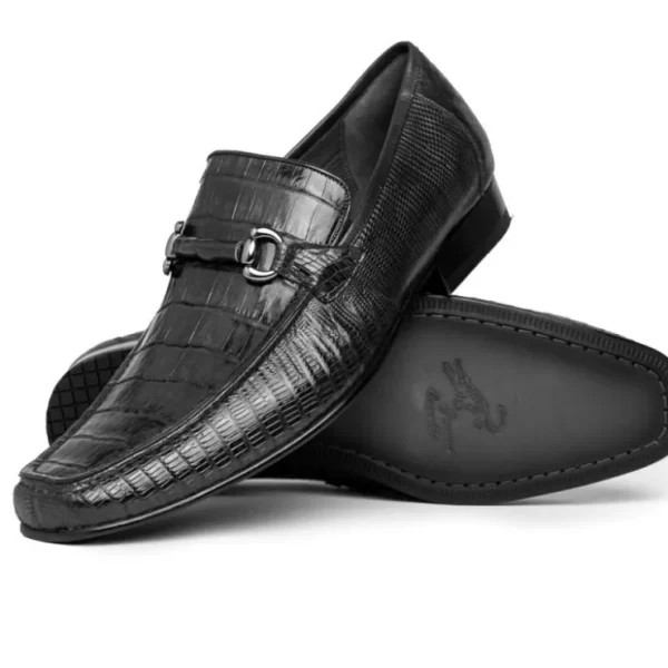 los_altos_caiman_amp_liza_1.webp Shop Los Altos Boots Los Altos Caiman & Lizard Bit Loafers Black