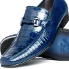 Online Los Altos Boots Los Altos Caiman & Lizard Bit Loafers Navy Blue