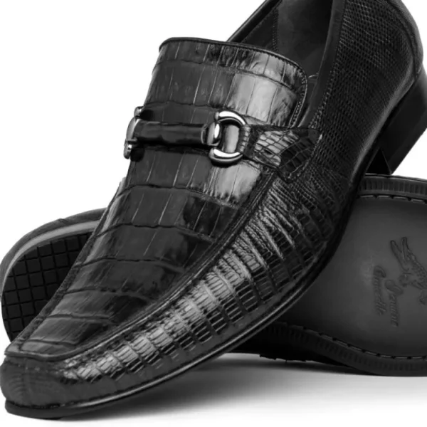 los_altos_caiman_amp_liza_2.webp Shop Los Altos Boots Los Altos Caiman & Lizard Bit Loafers Black