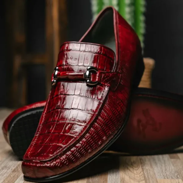 los_altos_caiman_amp_liza_6-3.webp Hot Los Altos Boots Los Altos Caiman & Lizard Bit Loafers Burgundy