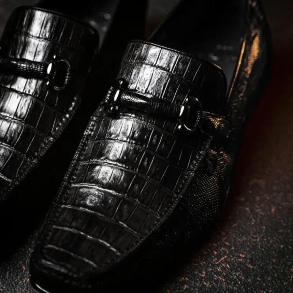 los_altos_caiman_amp_liza_7.webp Shop Los Altos Boots Los Altos Caiman & Lizard Bit Loafers Black