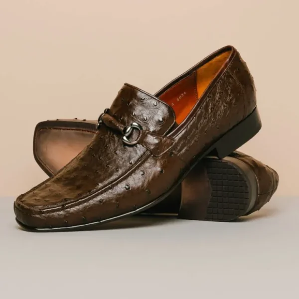 los_altos_ostrich_quill_b_6.webp Store Los Altos Boots Los Altos Ostrich Quill Bit Loafers Brown