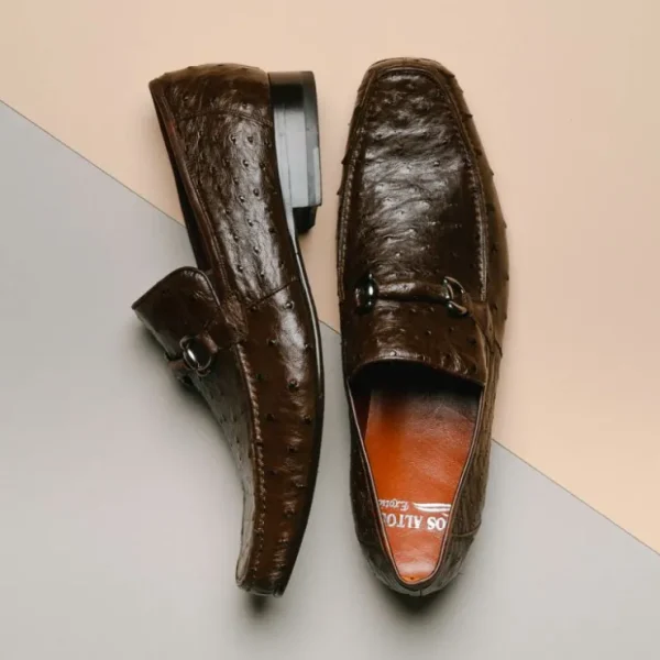 los_altos_ostrich_quill_b_7.webp Store Los Altos Boots Los Altos Ostrich Quill Bit Loafers Brown