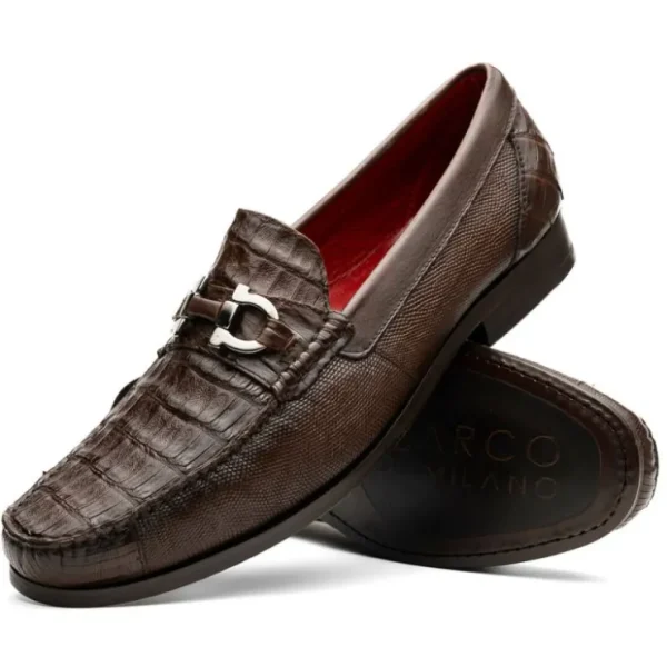 marco_di_milano_adro_caim_1.webp Discount Marco di Milano Adro Caiman Crocodile / Lizard Bit Loafers Brown