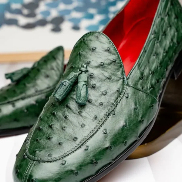 New Marco di Milano Aubiere Ostrich Quill Tassel Loafers Forest Green ForestGreen
