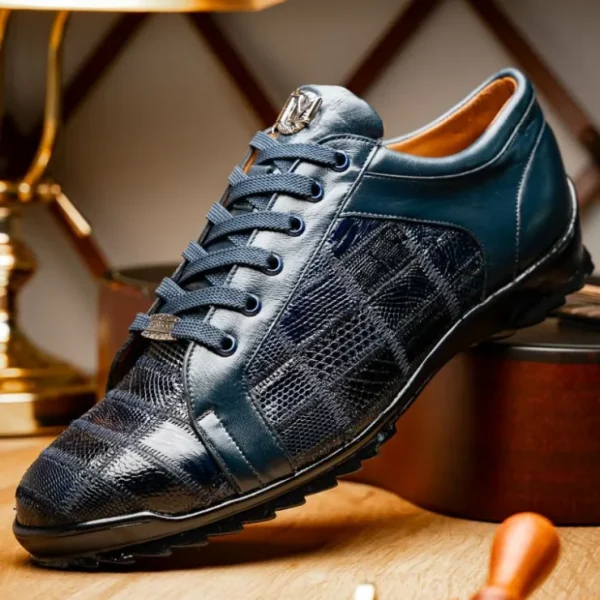 Shop Marco di Milano Bari Lizard Patchwork Sneakers Navy