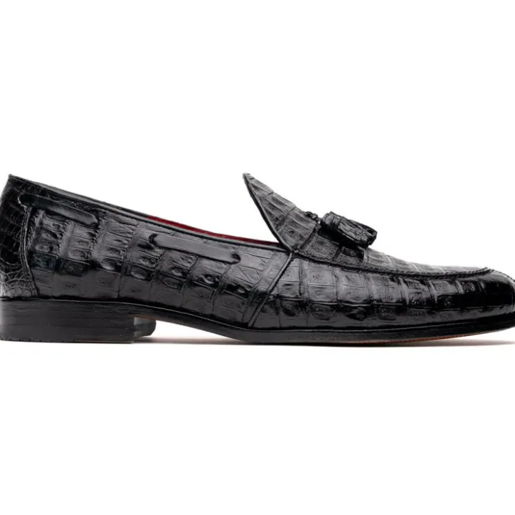 Hot Marco di Milano Bianchi Caiman Crocodile Tassel Loafers Black