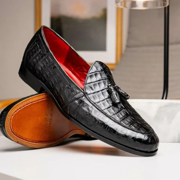 marco_di_milano_bianchi_c_5-1.webp Hot Marco di Milano Bianchi Caiman Crocodile Tassel Loafers Black