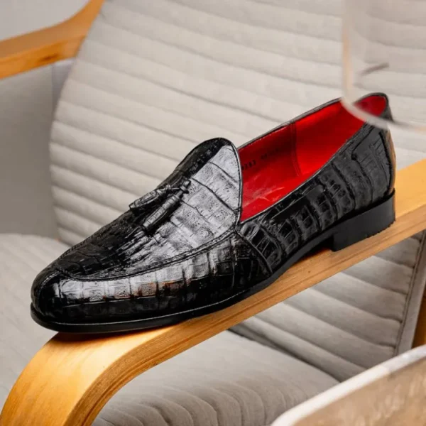marco_di_milano_bianchi_c_6-1.webp Hot Marco di Milano Bianchi Caiman Crocodile Tassel Loafers Black