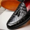 Hot Marco di Milano Bianchi Caiman Crocodile Tassel Loafers Black