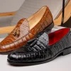 Hot Marco di Milano Bianchi Caiman Crocodile Tassel Loafers Black