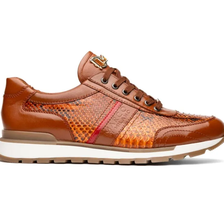 New Marco di Milano Brescia Python & Calfskin Sneakers Honey