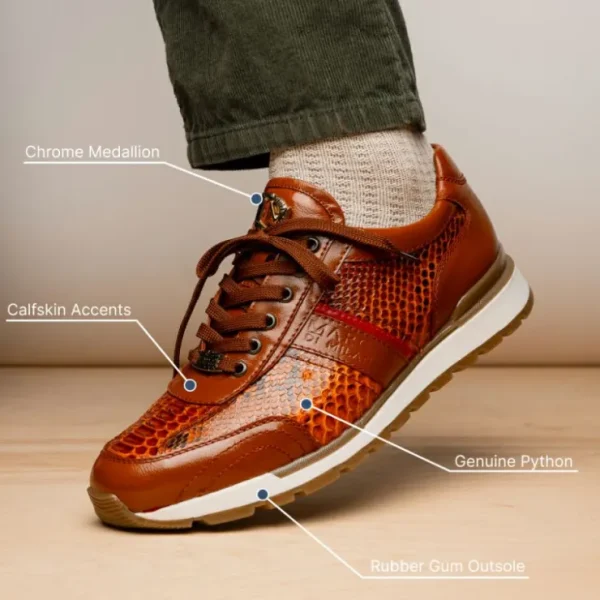 New Marco di Milano Brescia Python & Calfskin Sneakers Honey