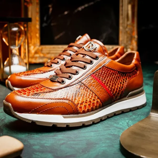 New Marco di Milano Brescia Python & Calfskin Sneakers Honey