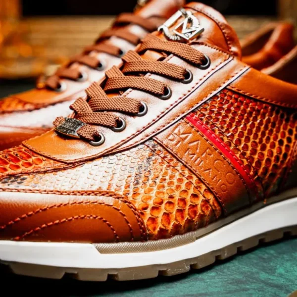 New Marco di Milano Brescia Python & Calfskin Sneakers Honey